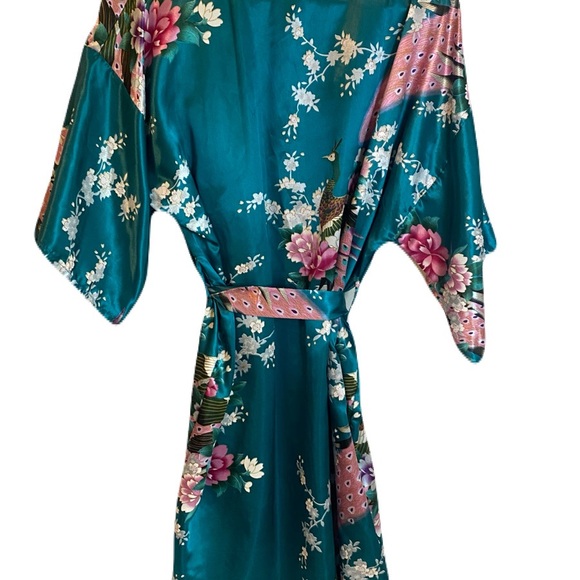 Japanese Inspired Kimono Robe - Green Floral OS - Picture 2 of 3